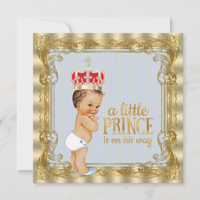 Baby Blue Gold Royal Prince Baby Shower Invitation (Front)