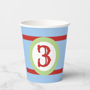 Baby Blue Green and Red Custom Birthday Number Pap Paper Cups