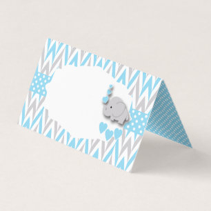 Baby Blue Grey Elephant Baby Shower    Food Labels Business Card