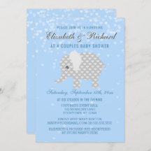 Baby Blue Grey Elephant Hearts Couples Baby Shower