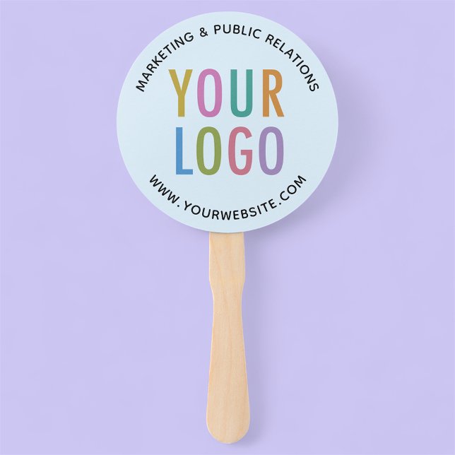 Baby Blue Handheld Fans on Stick Custom Logo Round (MISOOK Light Blue Round Hand Fan with Logo)