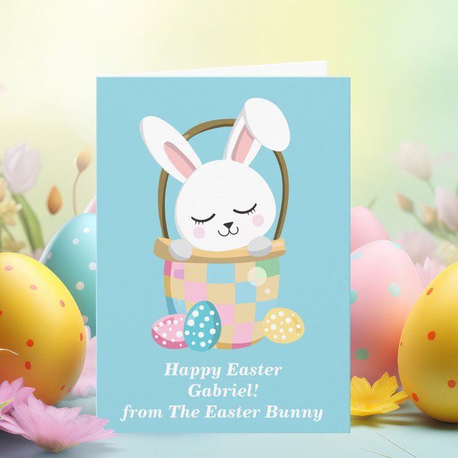 Baby Blue Happy Easter Bunny Cute Customisable Card (Creator Uploaded)