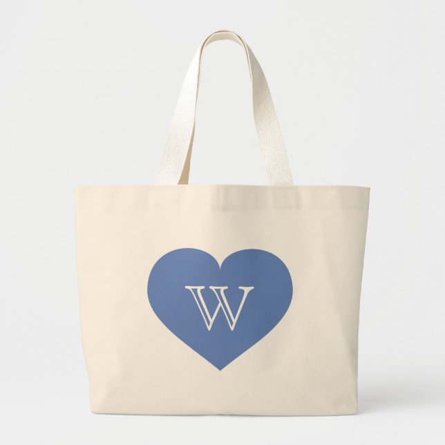 Baby Blue Heart Monogram Large Tote Bag (Front)