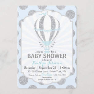 Baby Blue Hot Air Balloon Baby Shower Invitation