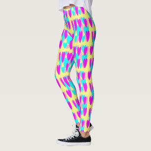 Baby blue hot pink mellow yellow hearts leggings