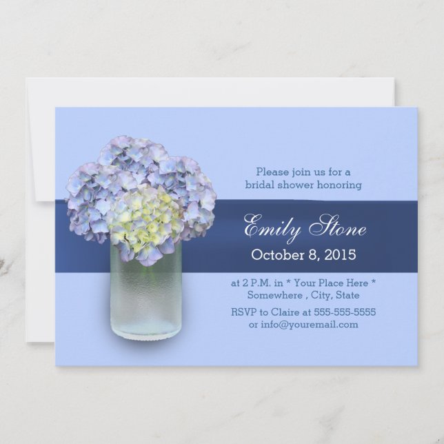 Baby Blue Hydrangea Mason Jar Bridal Shower Invitation (Front)