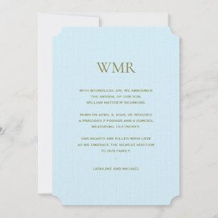 Baby Blue Initials Boy Birth Announcement