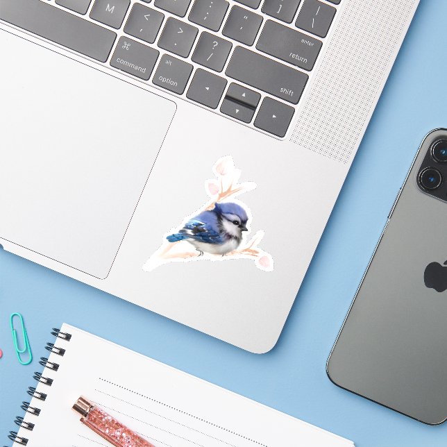 Baby Blue Jay Bird Custom-Cut Vinyl Sticker (Laptop w/ iPhone)