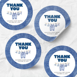 Baby Blue Jean Baby Shower  Classic Round Sticker