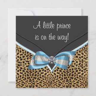 Baby Blue Leopard Prince Baby Shower Invitation