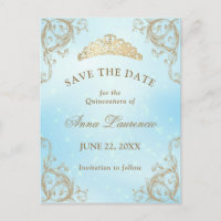 Baby Blue Light Gold Quinceanera Save The Date