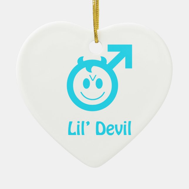 Baby Blue Lil Devil Male Symbol Ceramic Tree Decoration (Front)