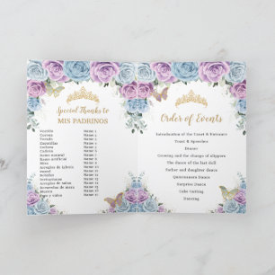 Baby Blue Lilac Floral Quinceañera Order of Events Programme