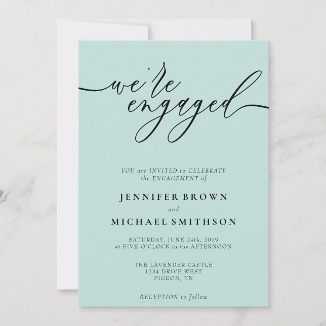 Baby Blue Minimal Modern Engagement Invitation (Front)