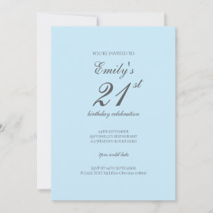 Baby Blue Minimalist 21st Birthday Invitation