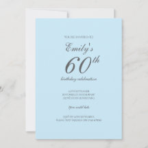 Baby Blue Minimalist 60th Birthday Invitation