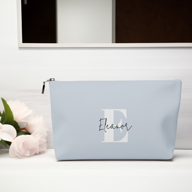 Baby Blue Modern Minimalist Monogrammed Accessory Pouch (Creator Uploaded)
