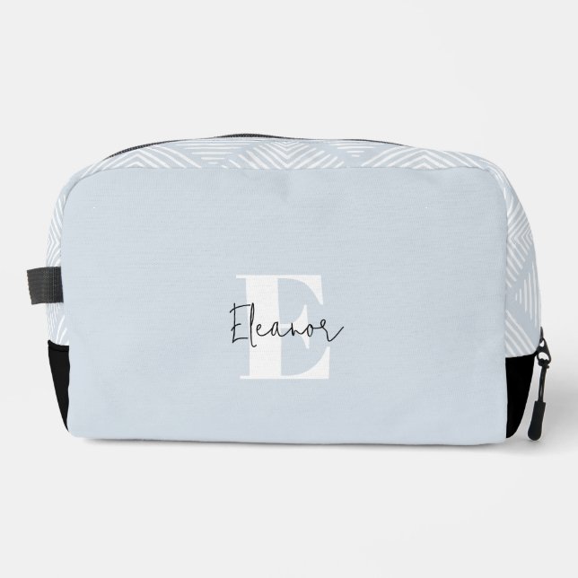 Baby Blue Modern Minimalist Monogrammed Dopp Kit (Front)