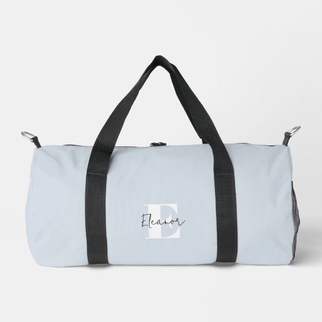 Baby Blue Modern Minimalist Monogrammed Duffle Bag (Front)