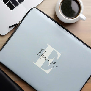 Baby Blue Modern Minimalist Monogrammed Laptop Sleeve