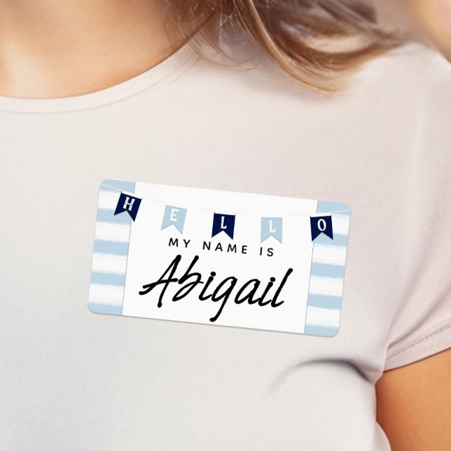 Baby Blue Nautical Hello My Name Is Stickers (Cute "It's a Boy" Baby Shower "Hello My Name Is" Nautical Name Tags)