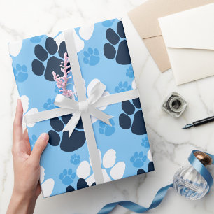 Baby Blue & Navy Blue Pawprint Wrapping Paper