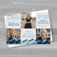 Baby Blue & Navy Graduation 3 Photo Frosted