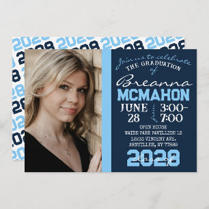 Baby Blue & Navy Graduation Photo Invitation