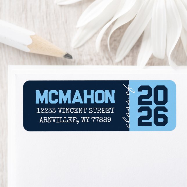 Baby Blue & Navy Graduation Return Address Labels (Creator Uploaded)