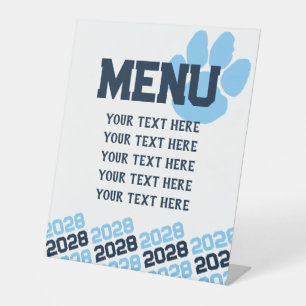 Baby Blue & Navy Pawprint Graduation Menu Party Pedestal Sign