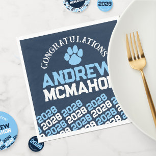 Baby Blue & Navy Pawprint Graduation Paper Napkin