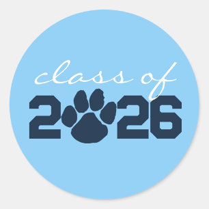 Baby Blue & Navy Pawprint Graduation Stickers