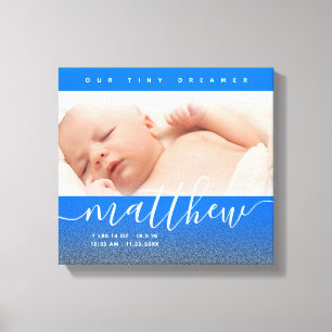 Baby Blue Newborn Baby Photo Glitter Canvas Print