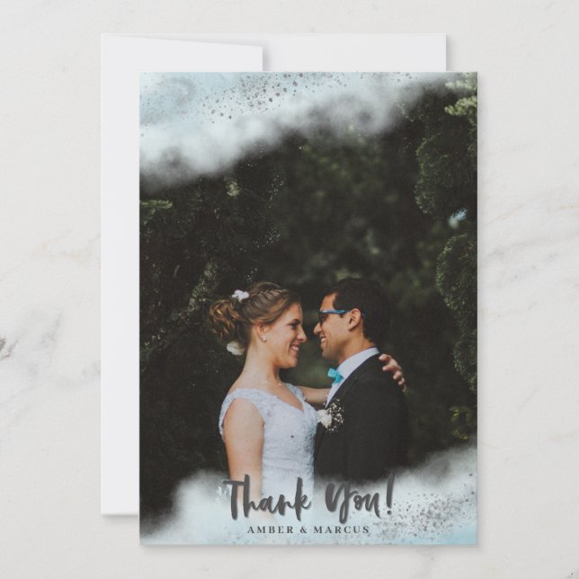 Baby Blue Ombre Silver Wedding Thank You Card (Front)