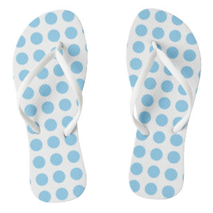 Baby blue on White Large Horizontal Polka Dots Jandals