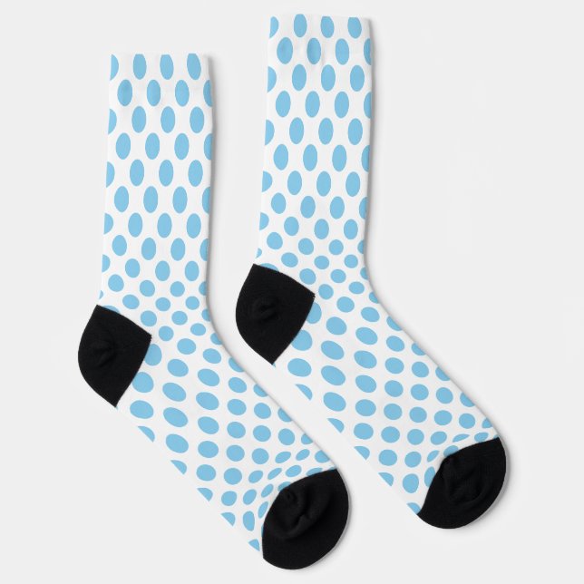 Baby Blue on White Large Size Polka Dots Socks (Right)