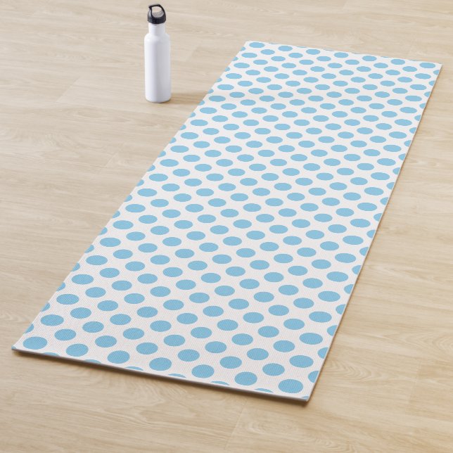 Baby Blue on White Large Size Polka Dots Yoga Mat (In Situ)