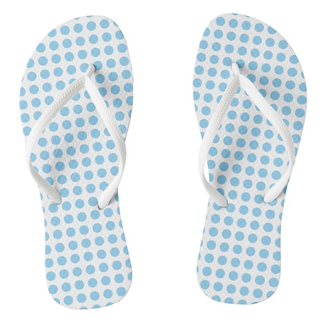 Baby blue on White Medium Horizontal Polka Dots Jandals (Footbed)