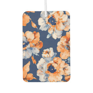 Baby blue, orange and navy floral car air freshener