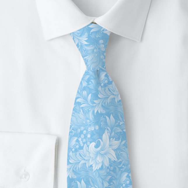 Baby Blue Ornate Botanical Tie (Creator Uploaded)