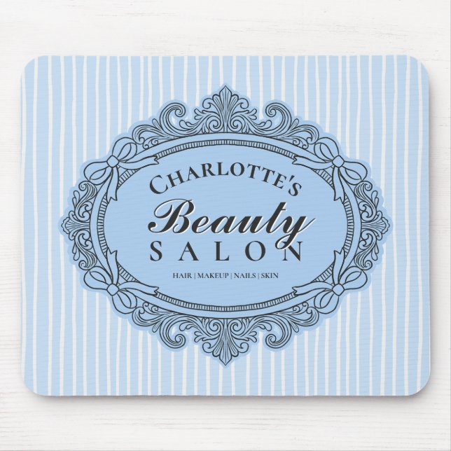 Baby Blue Ornate Bow Frame Salon Mouse Pad (Front)