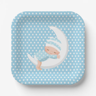 Baby Blue Over The moon Paper Plate