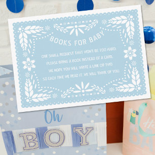 Baby blue papel picado Books for Baby shower Enclosure Card