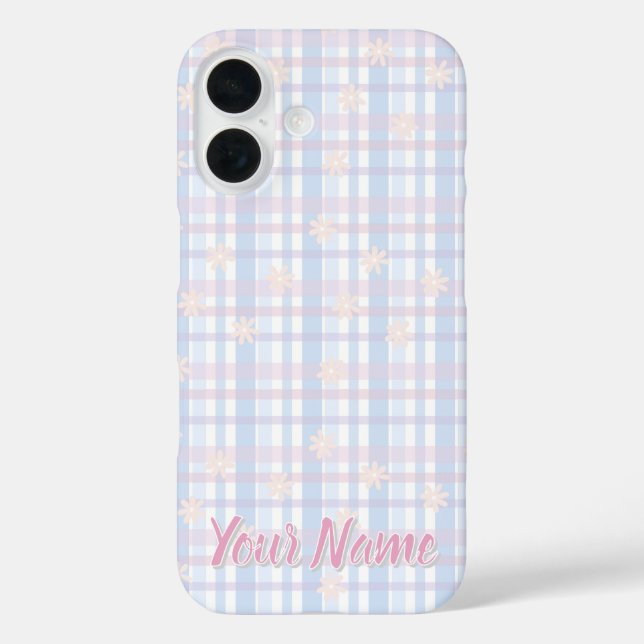 Baby Blue Pastel Plaid Phone Case - Customisable (Back)