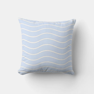 Baby Blue Pastel & White Wavy Lines Design Cushion