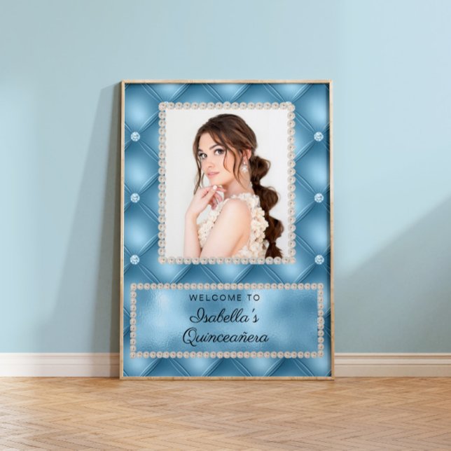 Baby Blue Pearls Photo Quinceañera Poster (Creator Uploaded)