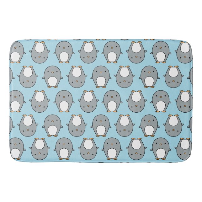 Baby Blue Penguin Pattern Bath Mat (Front)