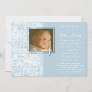 Baby Blue Photo Christening Invitations