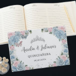 Baby Blue Pink Floral Butterflies Twin Quinceañera Guest Book<br><div class="desc">Cherish your special day for the years to come with a customised guest book. Featuring pretty pastel baby blue and pale pink flowers and blue and pink butterflies. Personalise it with your details easily and quickly, simply press the customise it button to further re-arrange and format the style and placement...</div>