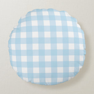 Baby Blue Plaid Round Cushion